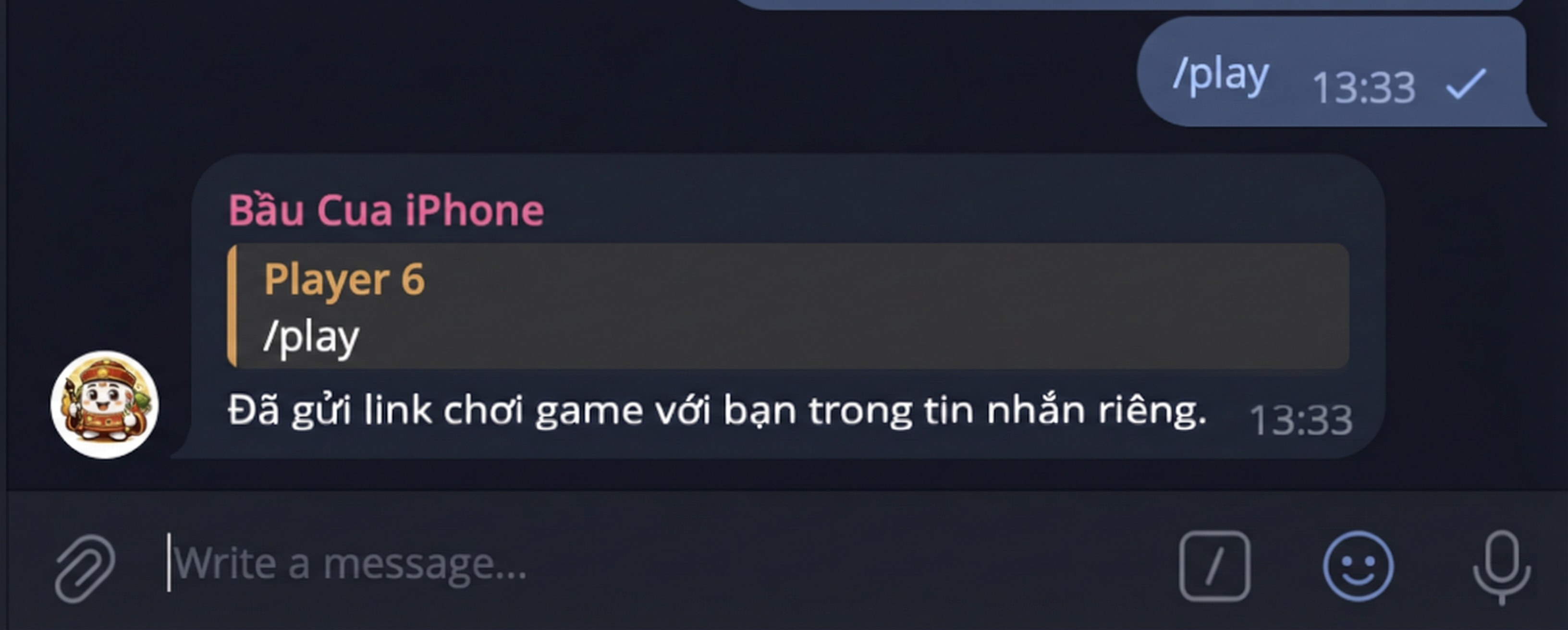 Bot gửi tin nhắn riêng sau khi nhập /play