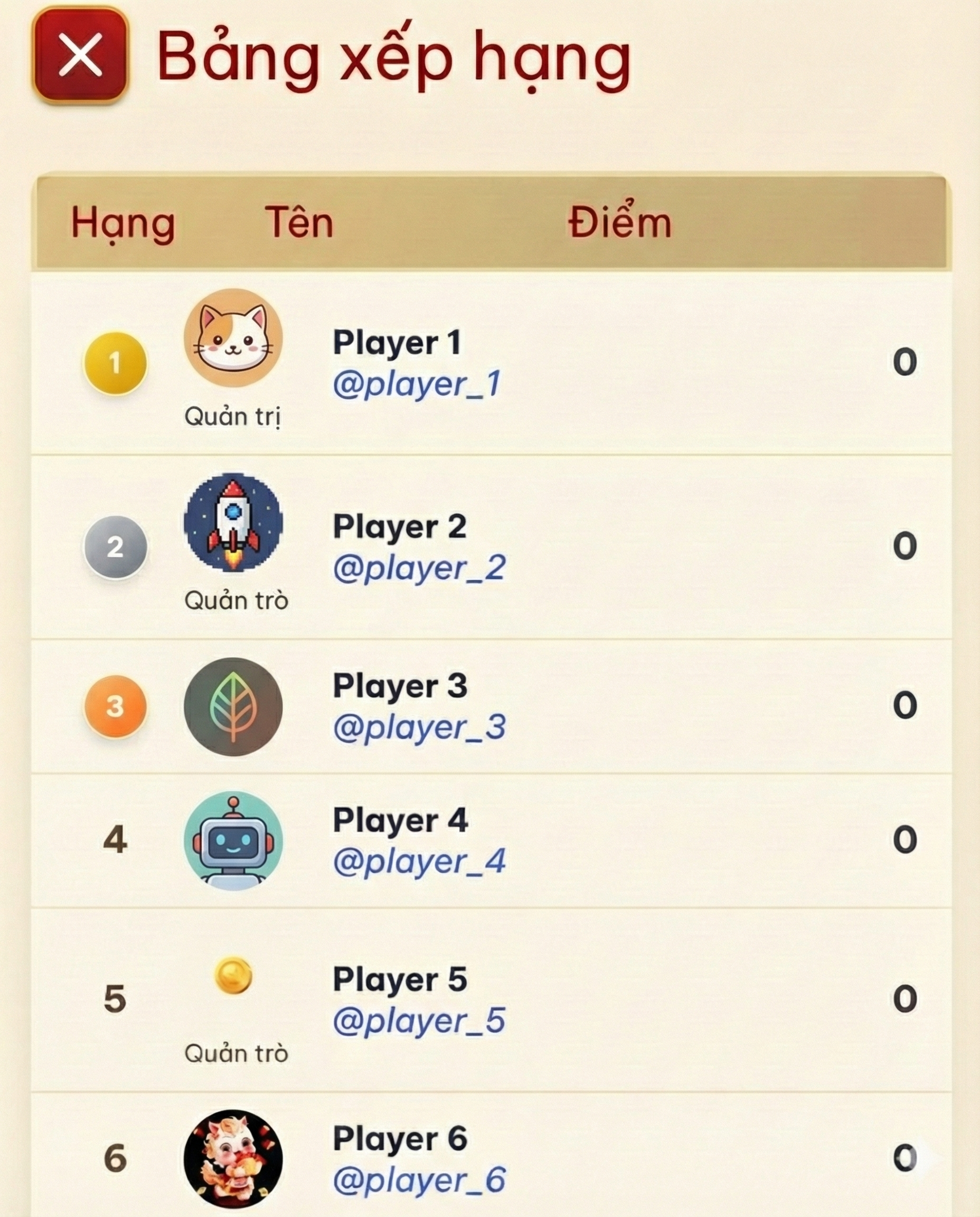 Chọn người chơi làm Quản Trò trong bảng xếp hạng